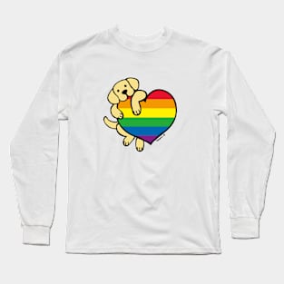 Yellow Labrador Holding Rainbow Heart Long Sleeve T-Shirt